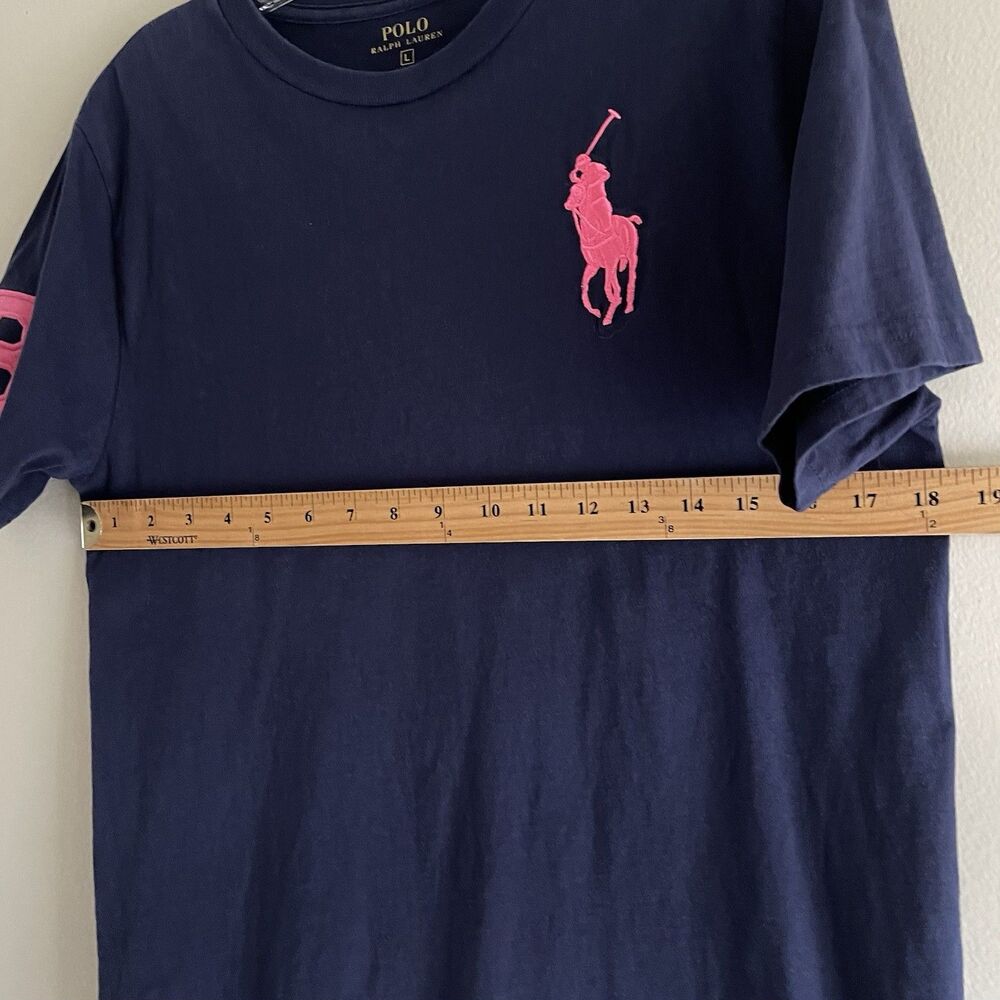 Ralph Lauren Short Sleeve Tshirt Size L Navy Hot Pink Embroidered Logo Crew Neck - Picture 5 of 7